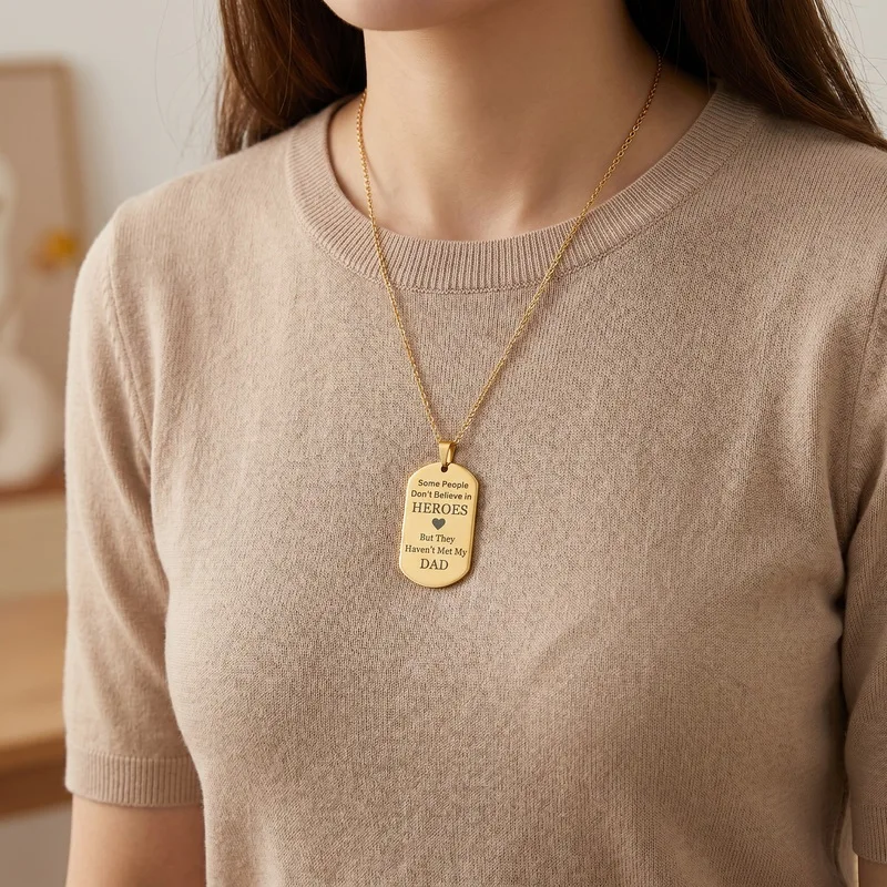 Personalized DAD Father's Day Gift Stainless Steel Military Dog Tag Pendant Necklace Rolo Chain 3mm 24inch Black Gold Color