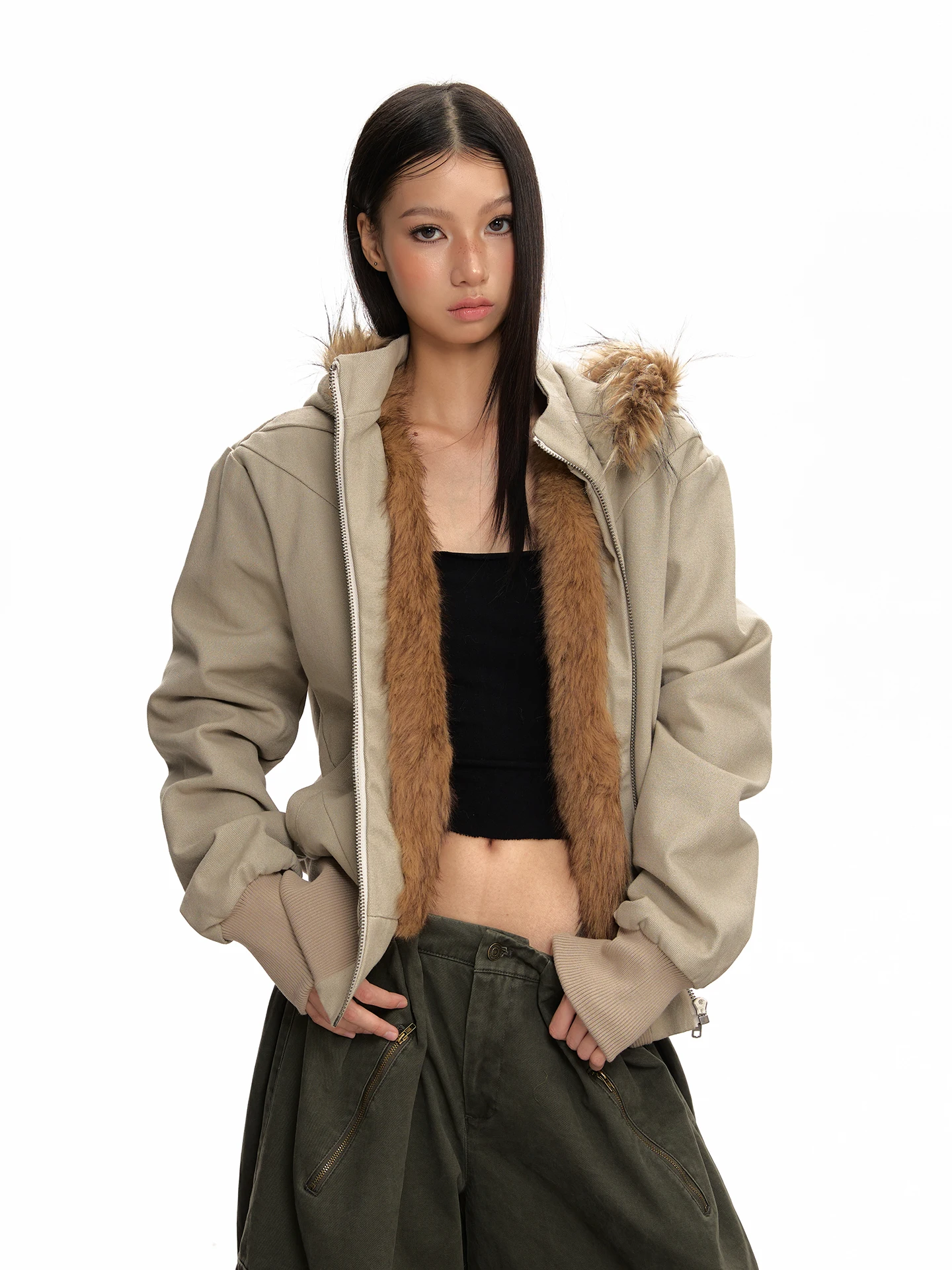 

НДС, американский ретро съемный меховой воротник, горный орел, джет, зимнее хлопковое парусиновое пальто с капюшоном, женское пальто