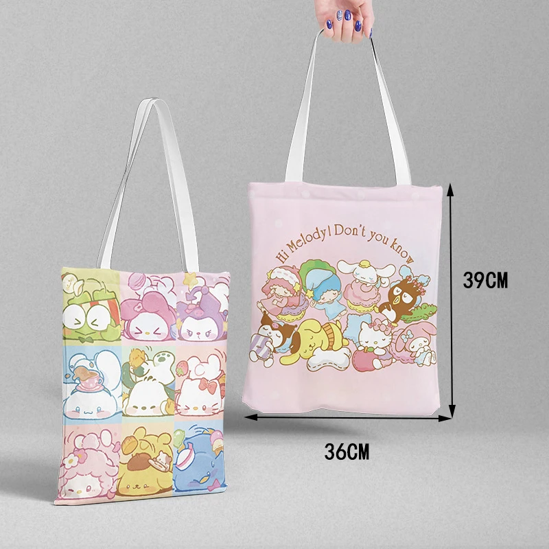 Sanrio Cartoon torebka płócienna torebka Hello Kitty torby na zakupy Kuromi Cinnamoroll kieszeń na dokumenty Melody torby dla kobiet torebki Kawaii