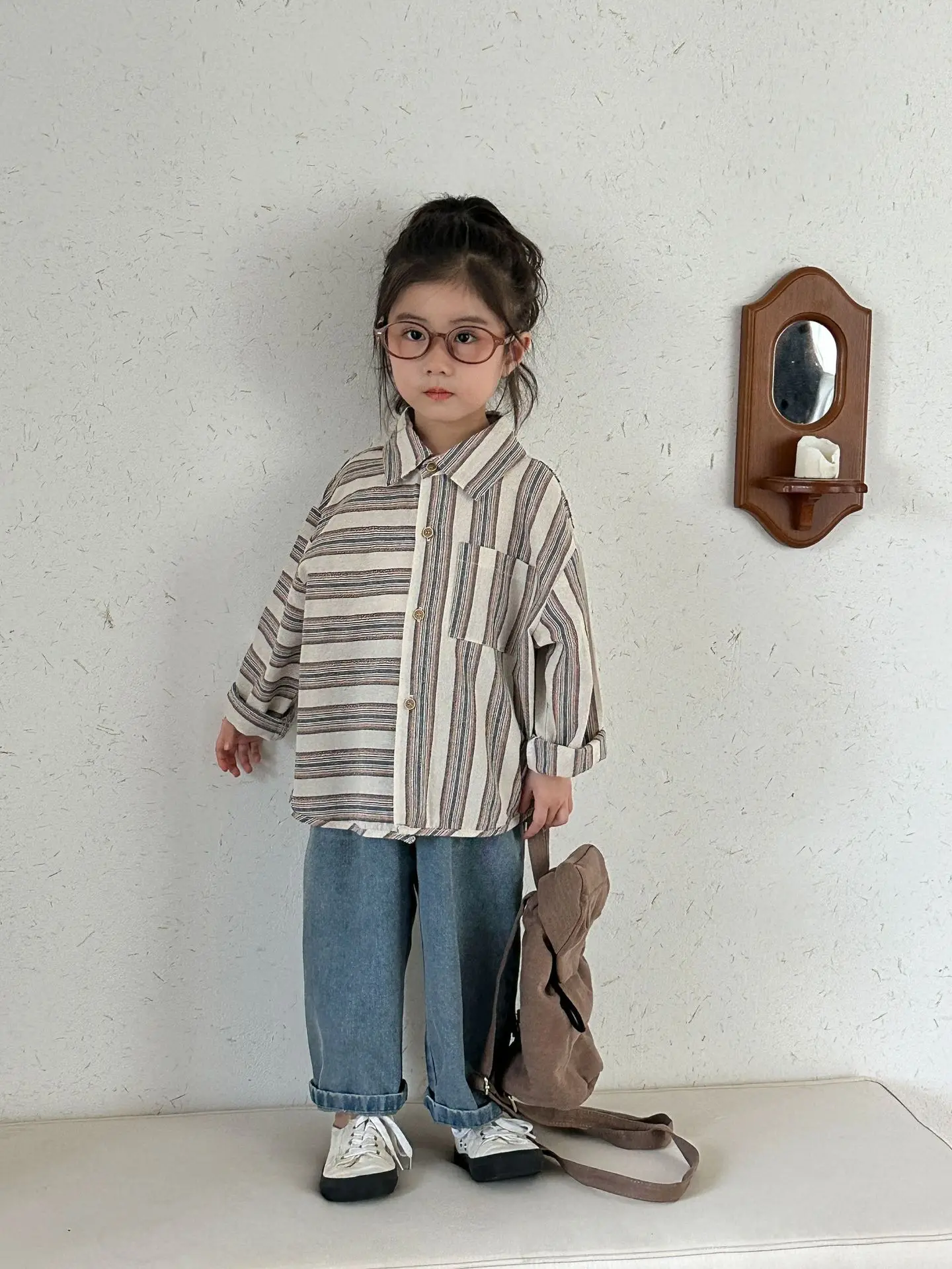 Immagine 6: 2025 Primavera Nuovi Bambini Manica Lunga Risvolto Camicie di Cotone Ragazzi Casual Camicie a righe Ragazze Versatile Top Cappotto Abbigliamento per bambini