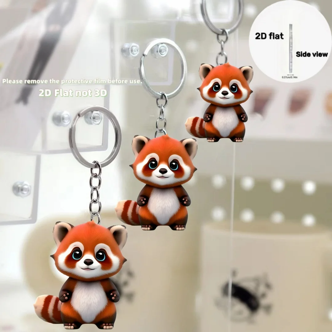 2D Cartoon Red Panda Keychain Animal Themed Flat Acrylic Pendant Ornament Charms Hanging Decoration for Bags Party Festive Gift