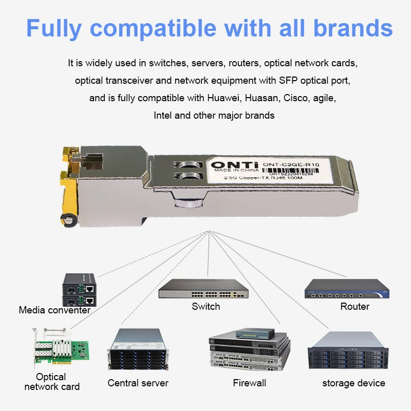 Imagem -05 - Módulo do Transceptor do Cobre Rj45 Sfp do Módulo 2.5gbps Sfp de Onti 2.5g Rj45 Compatível para o Interruptor dos Ethernet de Cisco Mikrotik