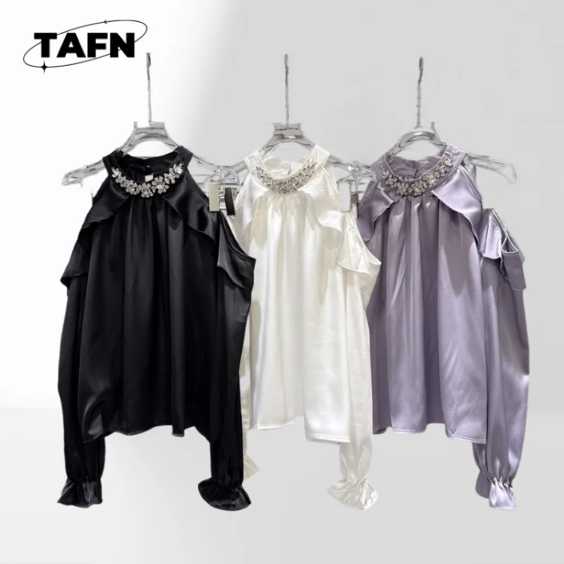 

Women’s Satin Shirt Long Sleeve Turn Down Collar Blouse Shirt Fashion Casual Long Sleeve Collar Casual TopAH2141