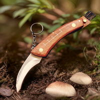 Mushroom Folding Knife/BBQ Tool Rosewood Handle Stainless Steel Blade with Brush for Camping Foraging Outdoor Bushcraft Gear