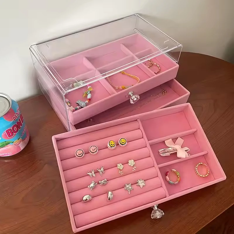 

Минималистичный 3-слойный акриловый органайзер для ювелирных изделий, штабелируемый с прозрачной крышкой, шкатулка для драгоценностей, пылезащитная фланелевая шкатулка для хранения ювелирных изделий