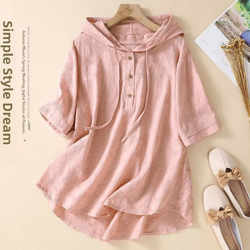 

Women's plus Size Cotton Linen Base irt Embroidered Floral Print Hoodie Belly Covering Spring Summer New Sle T-irt