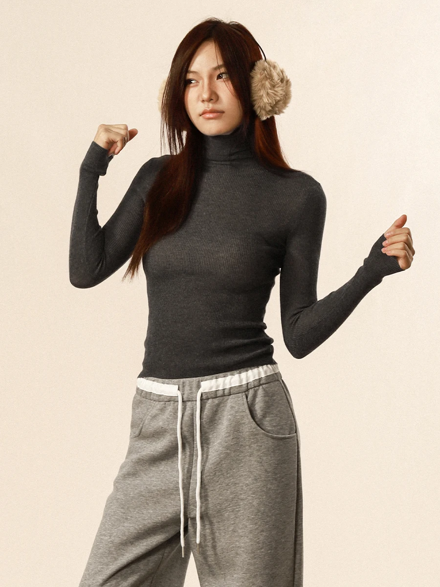 

Вязаный свитер RRE American Retro High Ne Long Sve, мягкая, приятная для кожи, полупрозрачная, для похудения, с завязкой на талии...