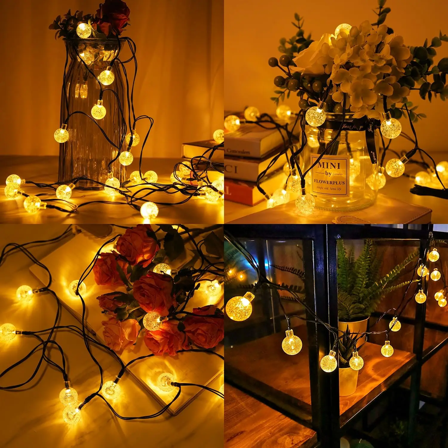 سلسلة مصابيح شمسية خارجية للحديقة ، مقاومة للماء ، أضواء كروية كريستالية ، 8 أوضاع ، سلسلة مصابيح تعمل بالطاقة ، IP65