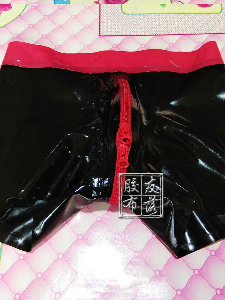 Men latex boxer zip hidden two sheath latex underwear custom made