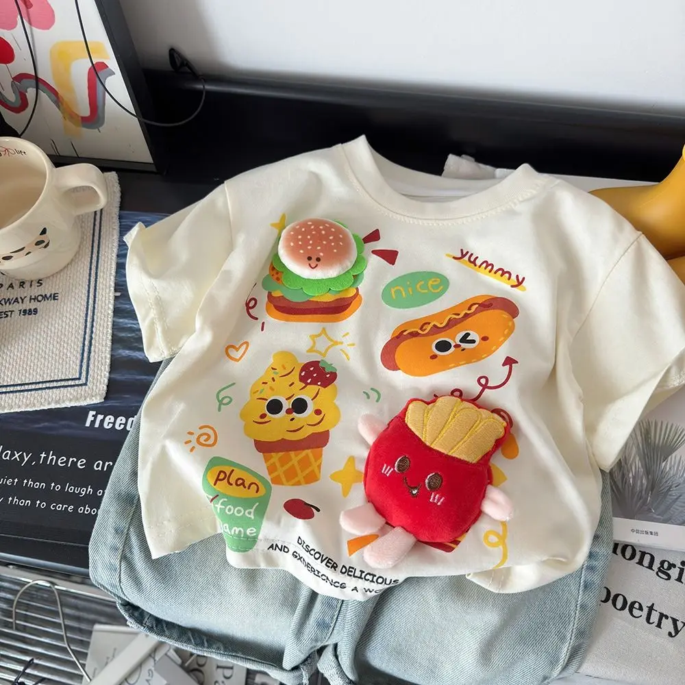 

Creative Children's Short Sleeves Pure Cotton Cartoon Printed Summer T-shirts 3D Hamburger French Fries Short Sleeve Tops