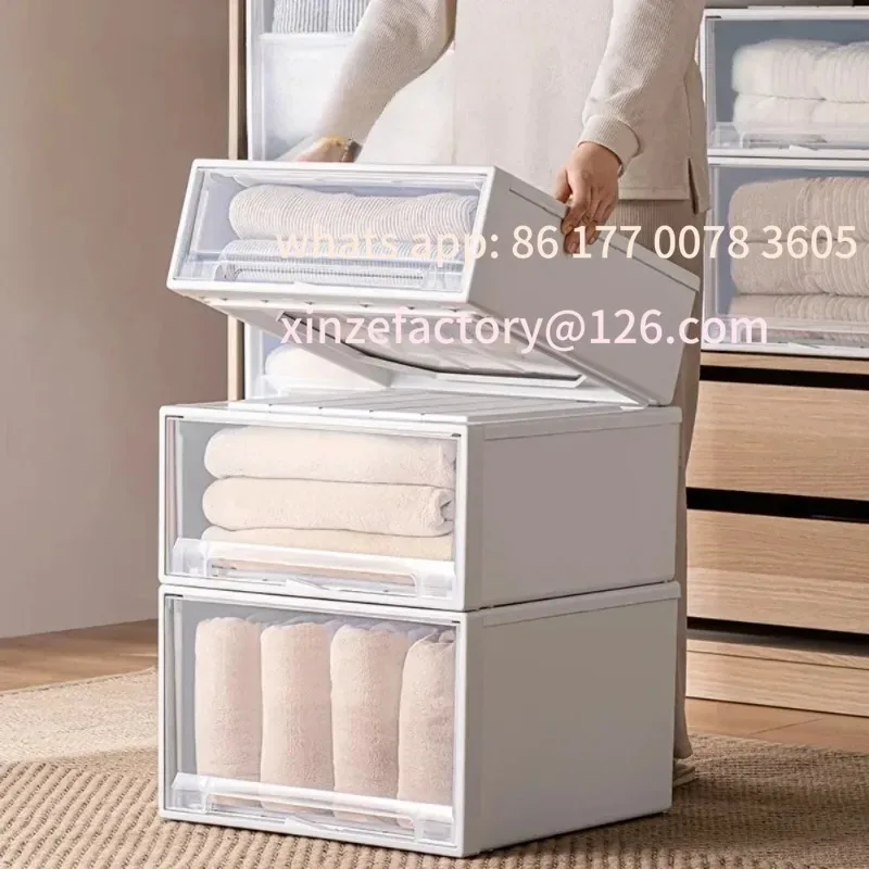 

Customizable Wardrobe Storage Box High-capacity Drawer Style Stackable Container Transparent Plastic Containers for Household