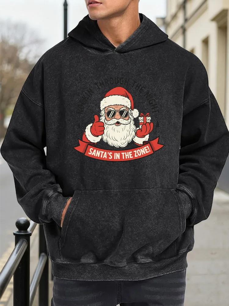 

Мужская винтажная потертая толстовка с рисунком Santa's in the Zone, потертый пуловер в стиле ретро, уличная повседневная толстовка