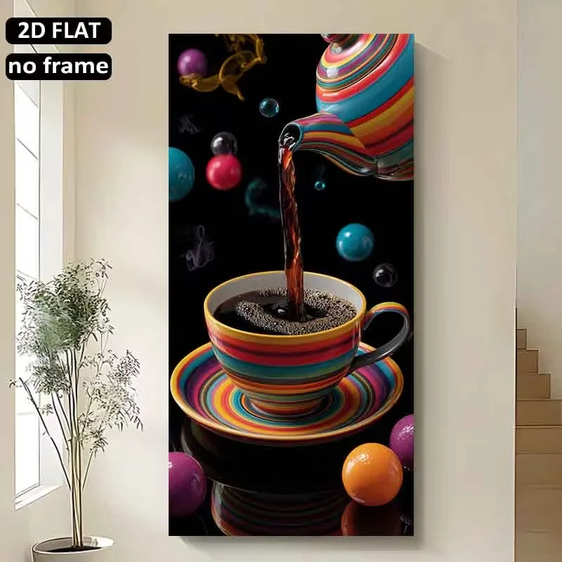 2D Flat, 1pc Large Modern Abstract Coffee Pouring Wall - Jumbo Frame Suitable for Living Room,, Colorful Coffee Theme Suitable f