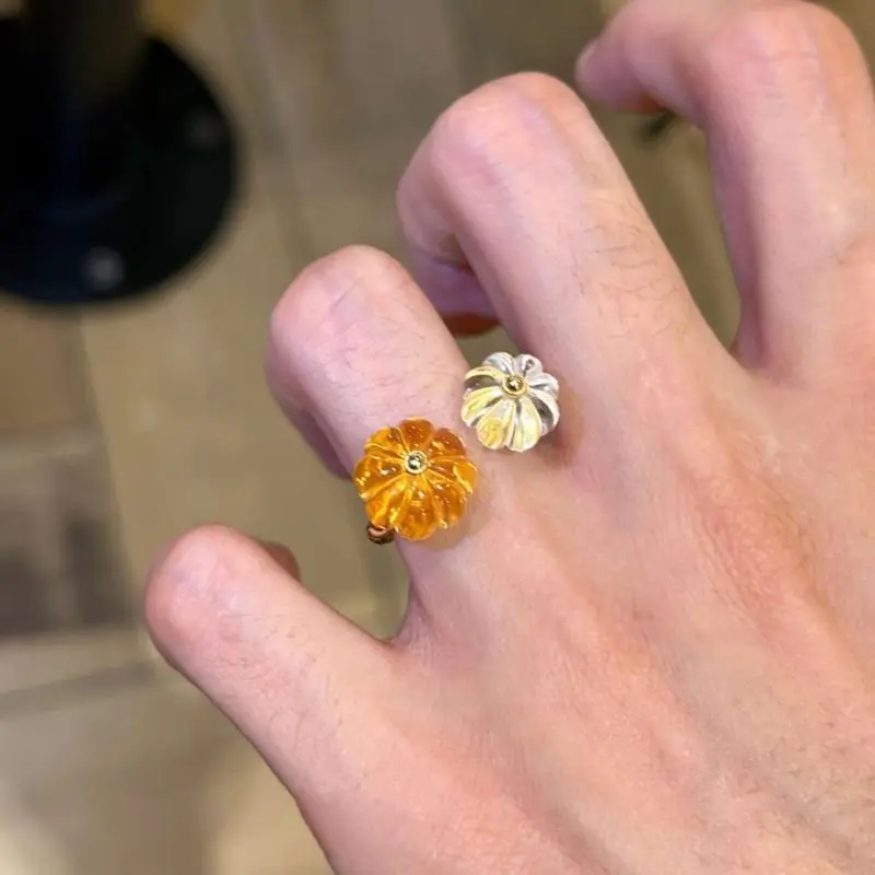 Trendy Fashion Crystal Pumpkin Open Rings for Women Dopamine Exquisite Design Daily Commuting Versatile Hand Decorations Jewelry