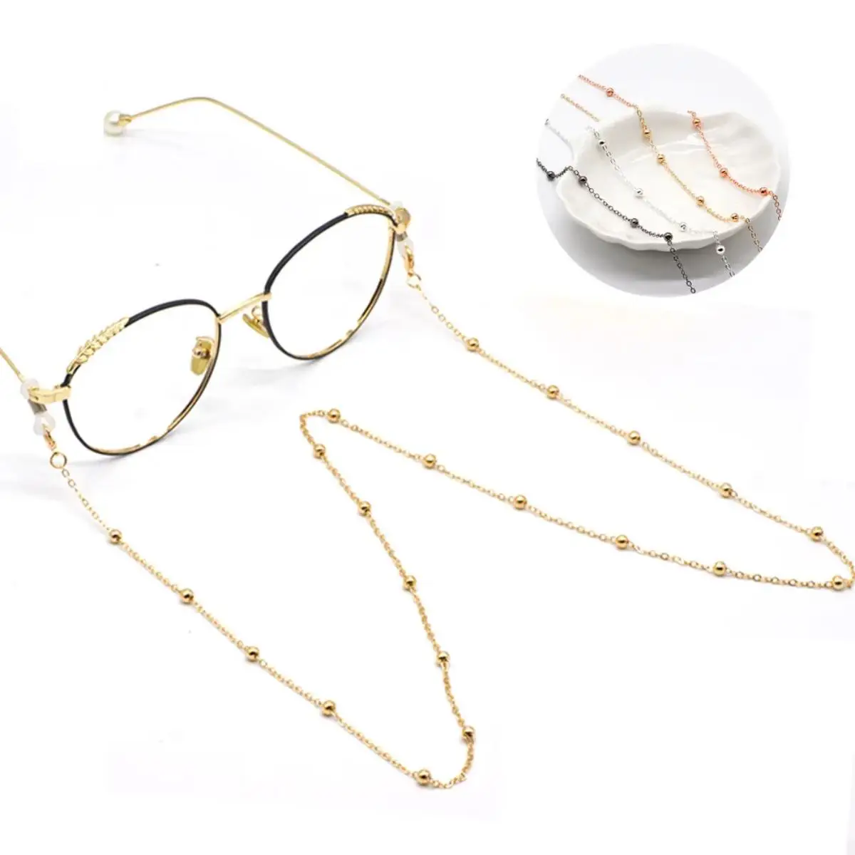 1pc Fashion Metal Men Eyeglass Chain Sunglasses Reading Beaded Glasses Chain Eyewears Cord Necklace Strap Rop Male Eyewear Chain