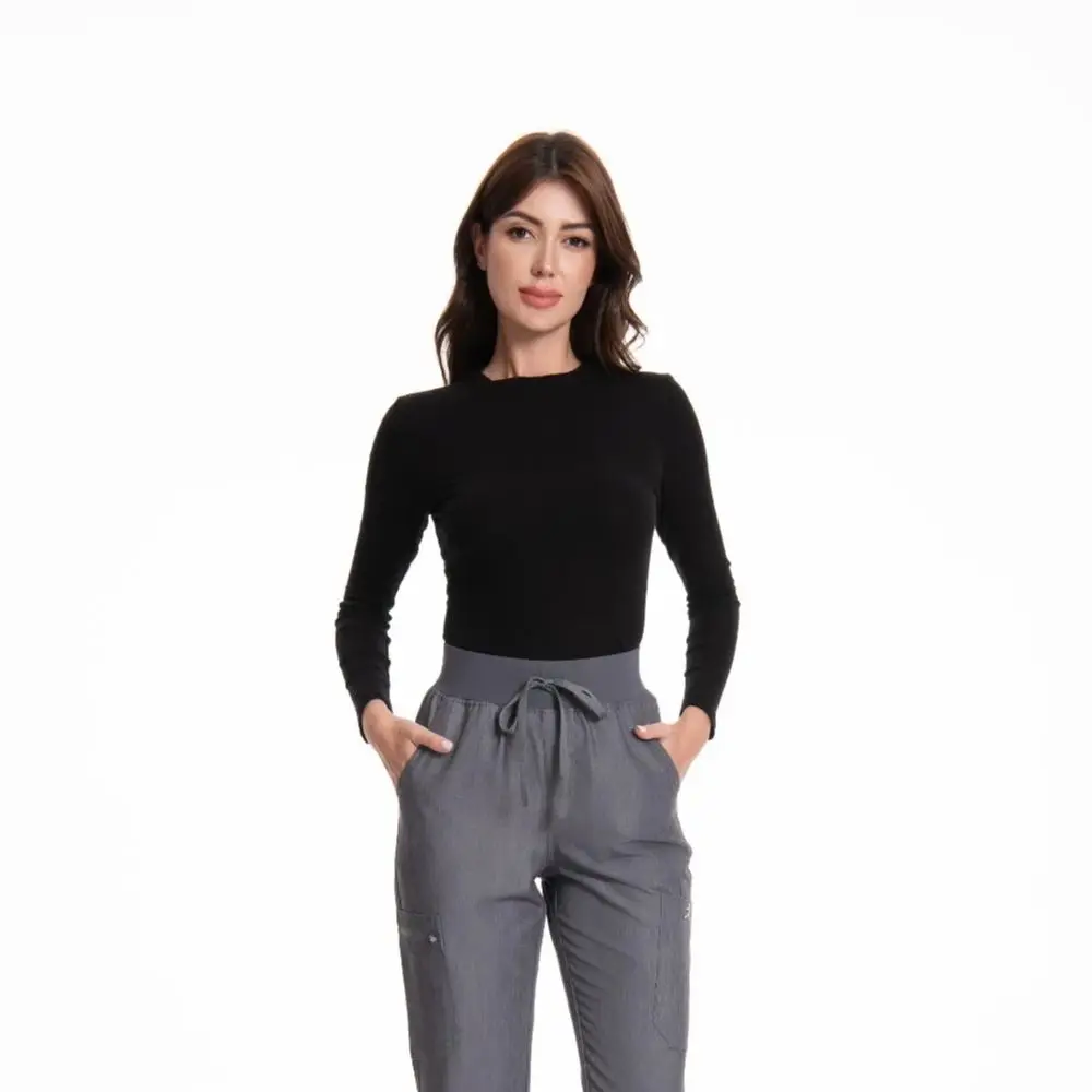 

KUNGFU SCRUBS Womens Long Sleeve Bottoming Top Round Neck T-Shirt High elasticity fitting slim top