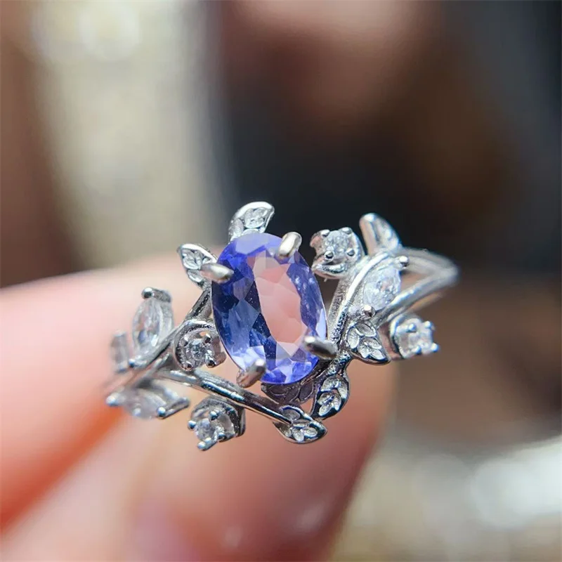 

925 Sterling Silver Natural Tanzanite Gemstone Engagement Ring Christmas Gift for Girl Lady Birthday Wedding with Certificate