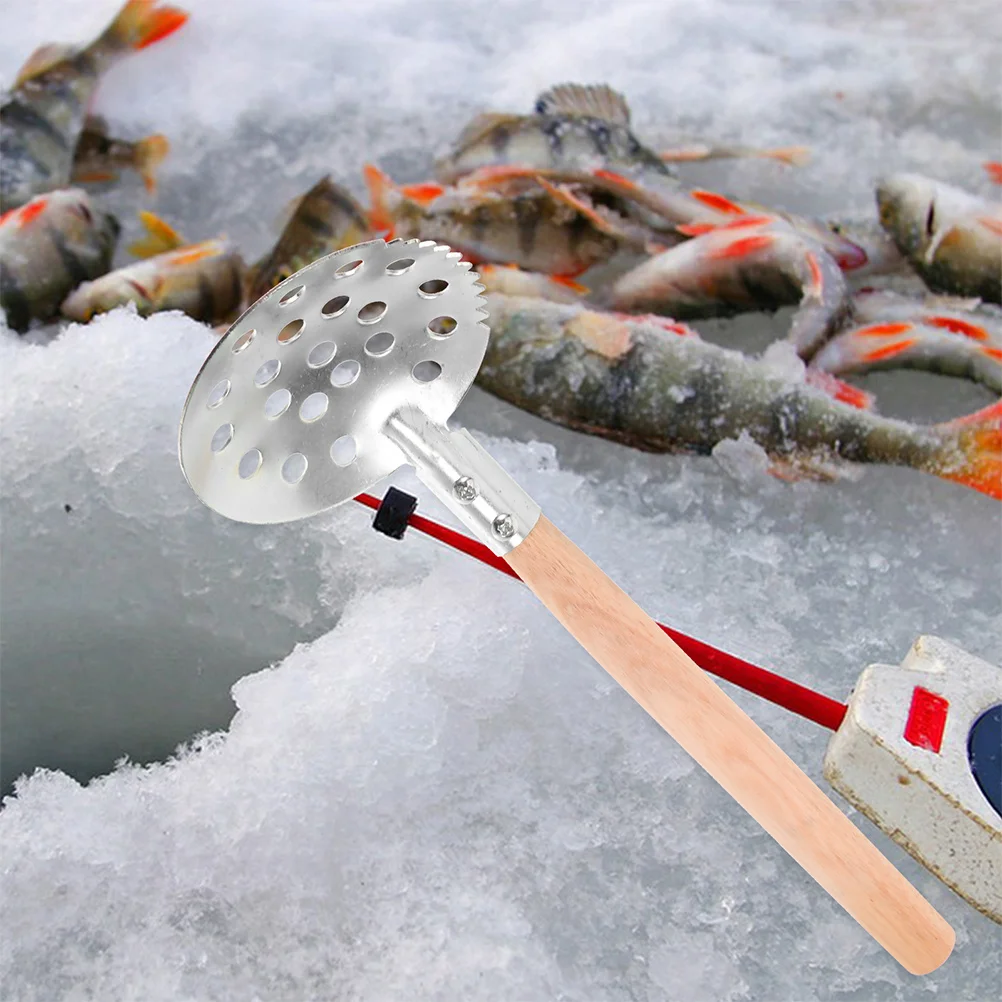 

1Pair Ice Fishing Ladle Serrated Edge Long Wooden Handle Durable Galvanized Steel Winter Fishing Tools Ice Scooper