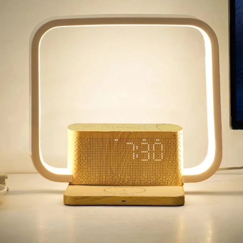 Bedside lamp double alarm clock 10W wireless charging natural sound wake-up light