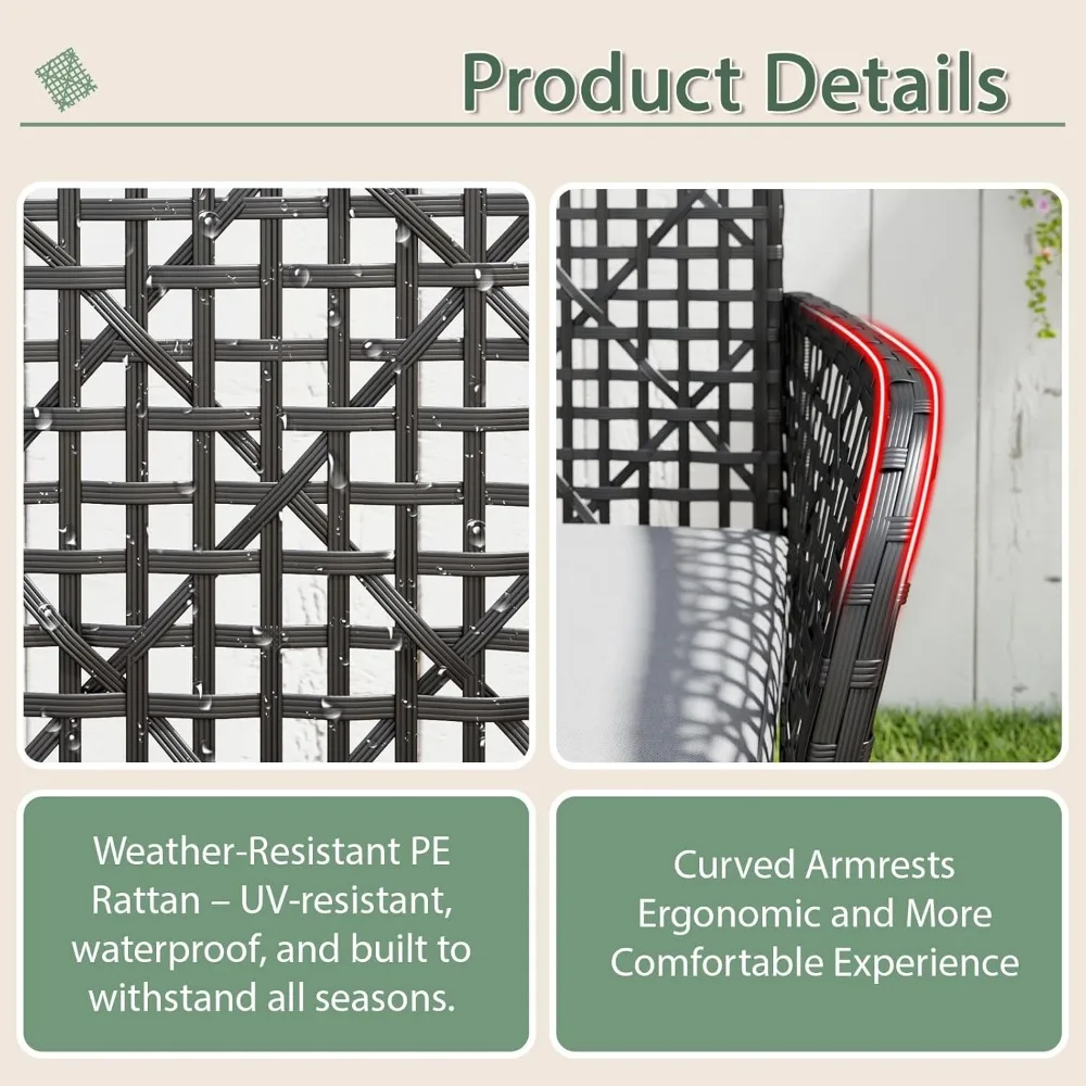 مجموعة أثاث فناء الروطان المقاوم للطقس مع طاولة قهوة من طبقتين وكراسي منجدة مخرمة لمنطقة المحادثة