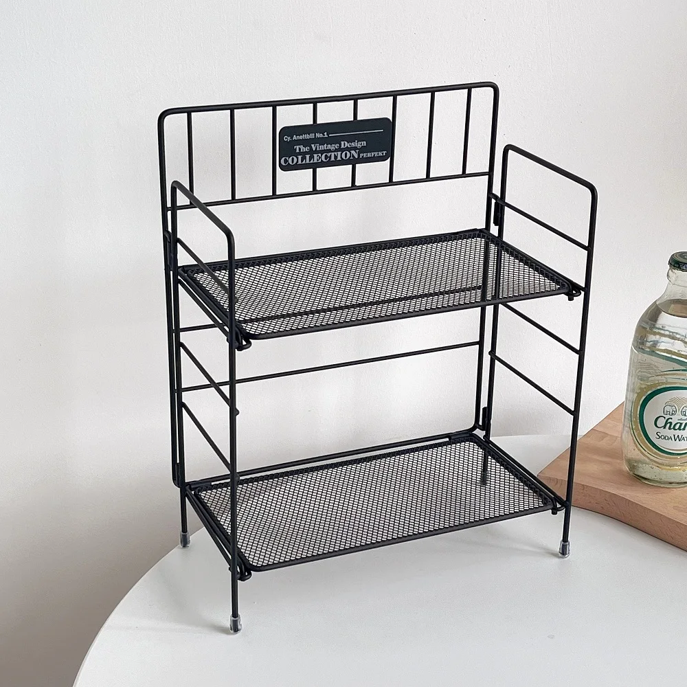 

Wrought iron finishing desk desktop cosmetic skin care storage rack ,foldable double kitchen storage shelf