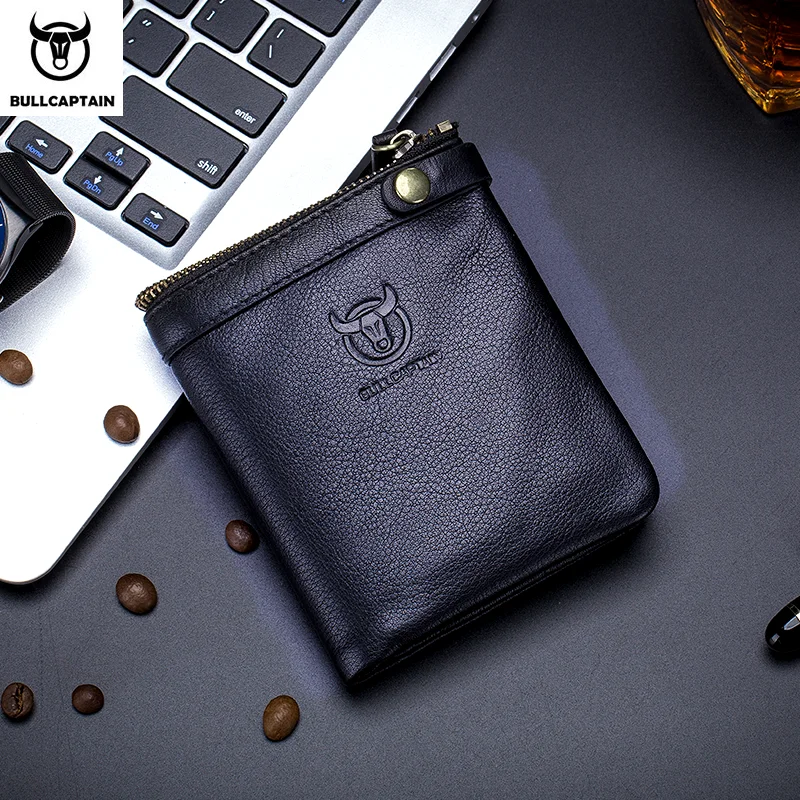 

BULLCAPTAIN2022 Vertical Men's Leather Coin Purse High Quality Zipper Organizer RFID Function ID Holder Men's Wallet 058 S