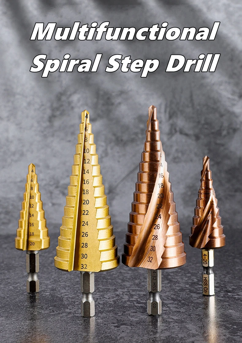 4-12/4-20/4-32mm M35 Cobalt Spiral Step Drill Bit Tapered HSS-CO Drill Bit Spiral Groove Triangle Shank For Stainless Steel