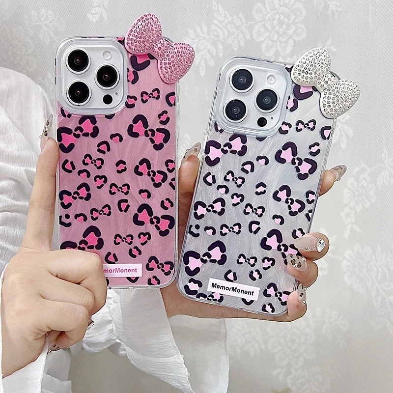 3D Glitter Diamond Bow Leopard Print Phone Case For Samsung Galaxy S25 S24 S23 S22 S21 Ultra Plus FE A13 A23 A15 A35 A55 Cover