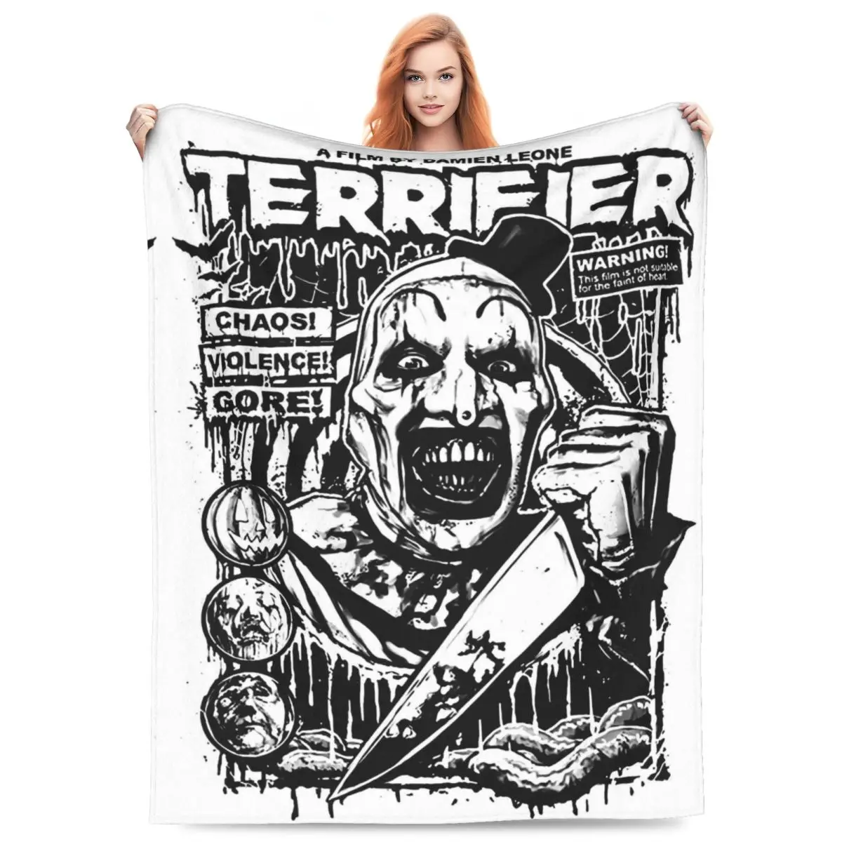 Custom T-Terrifiers Horror Movie Blankets Warm Flannel Throw Blanket for Bed Travel Rug Piece