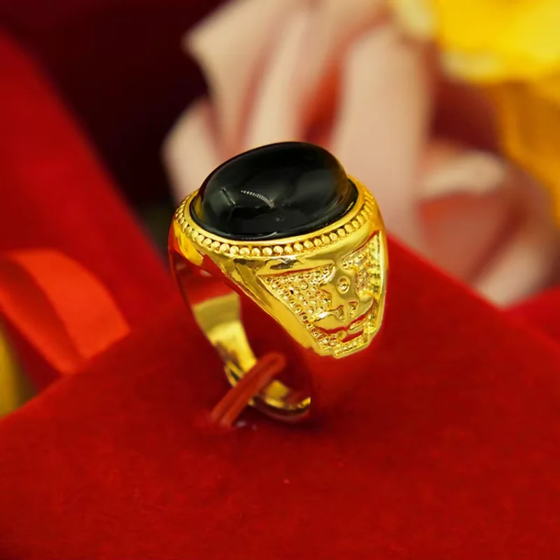 

9999 Real Gold 24K Gold Edition Pure Gold Ring Men's Jewelry Agate Ring