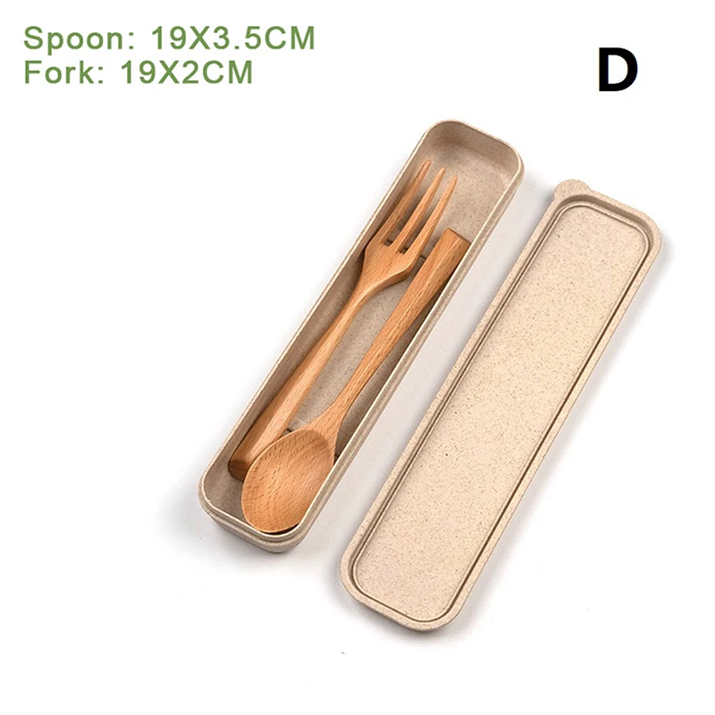 （YY）1 Set 2025 Natural Wooden Tableware Spoon and Fork with Box /Wooden Spoon Chopsticks with Box Kitchen Tool Accessories