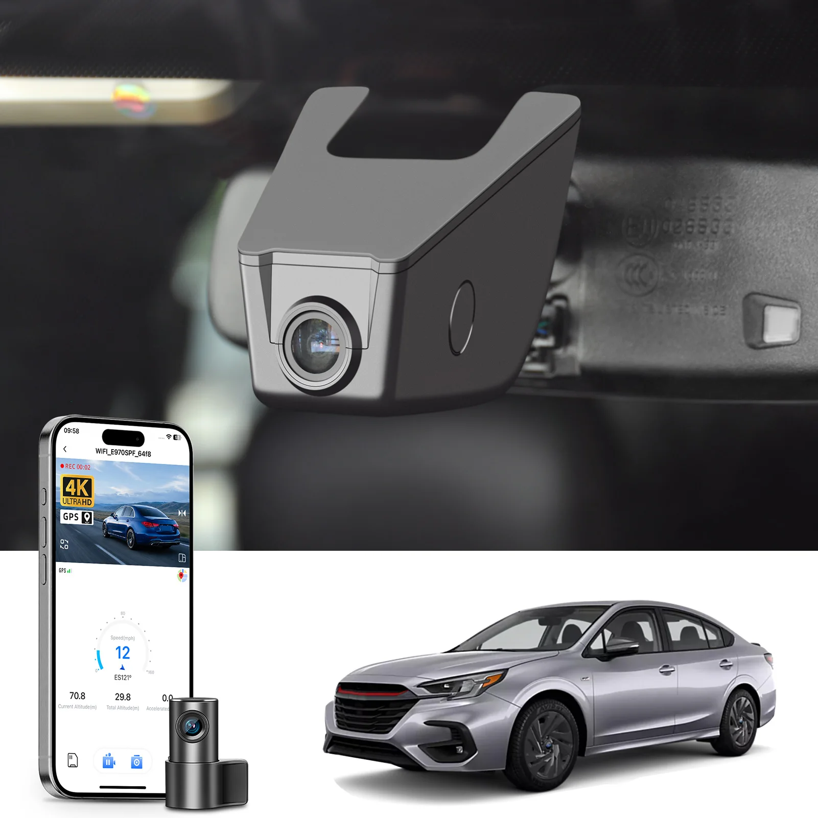 Câmera Veicular Mangoal Dedicada 4K para Subaru Legacy 2019-2025 com WiFi, APP, GPS e Visão Noturna - Plug and Play