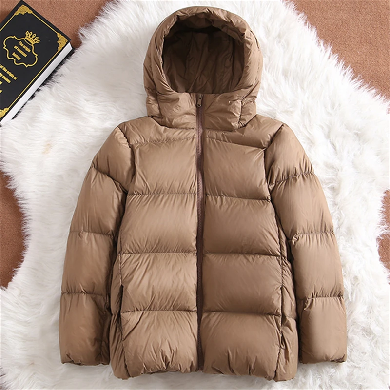 بطة بيضاء أسفل سترة مقنعين للنساء ، أحادية اللون ، قصيرة ، البخاخ ، المألوف ، مزاجه ، الشتاء