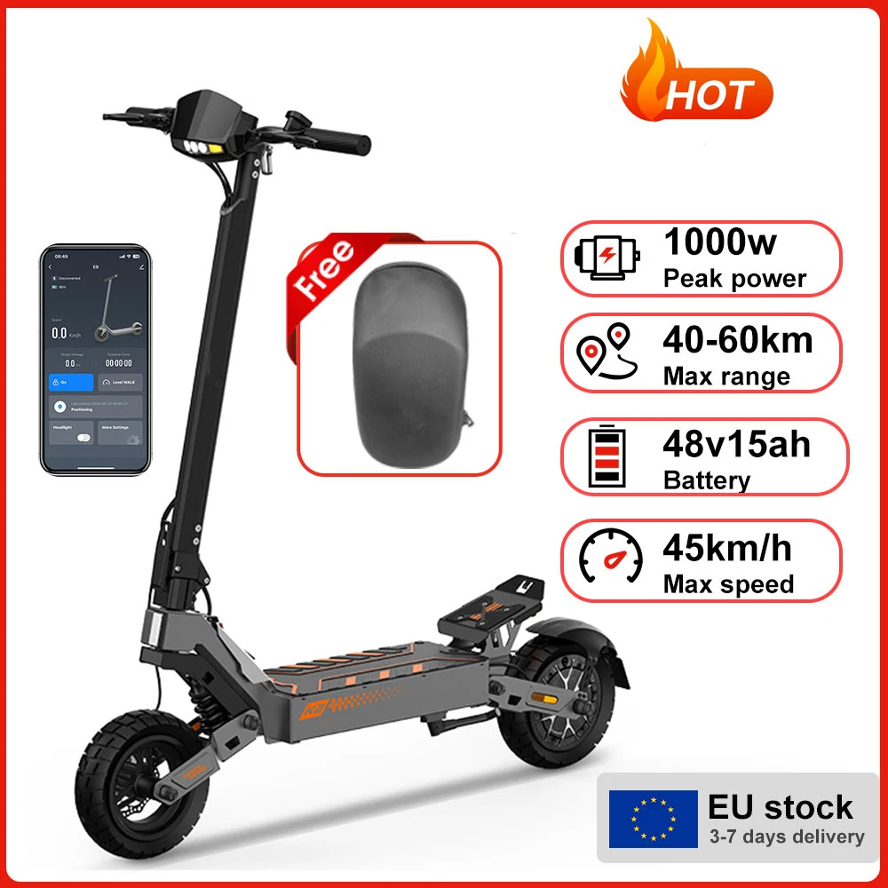 Hulajnoga elektryczna z silnikiem 1000W, prędkość 45 km/h, bateria 48V/15Ah, zasięg 40-60 km, 10-calowe opony terenowe, kierunkowskazy, tryby wielostopniowe, hulajnoga elektryczna dla dorosłych,