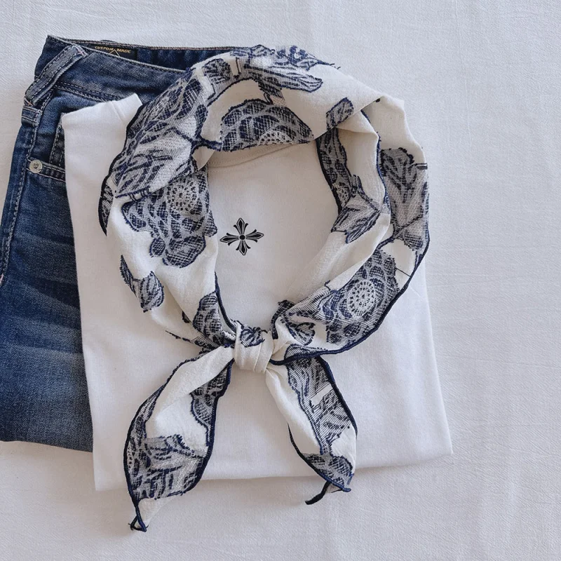 

Льняной жаккардовый художественный элегантный шарф для женщин, средней толщины, в японском стиле, самый продаваемый маленький шарф на шею, H