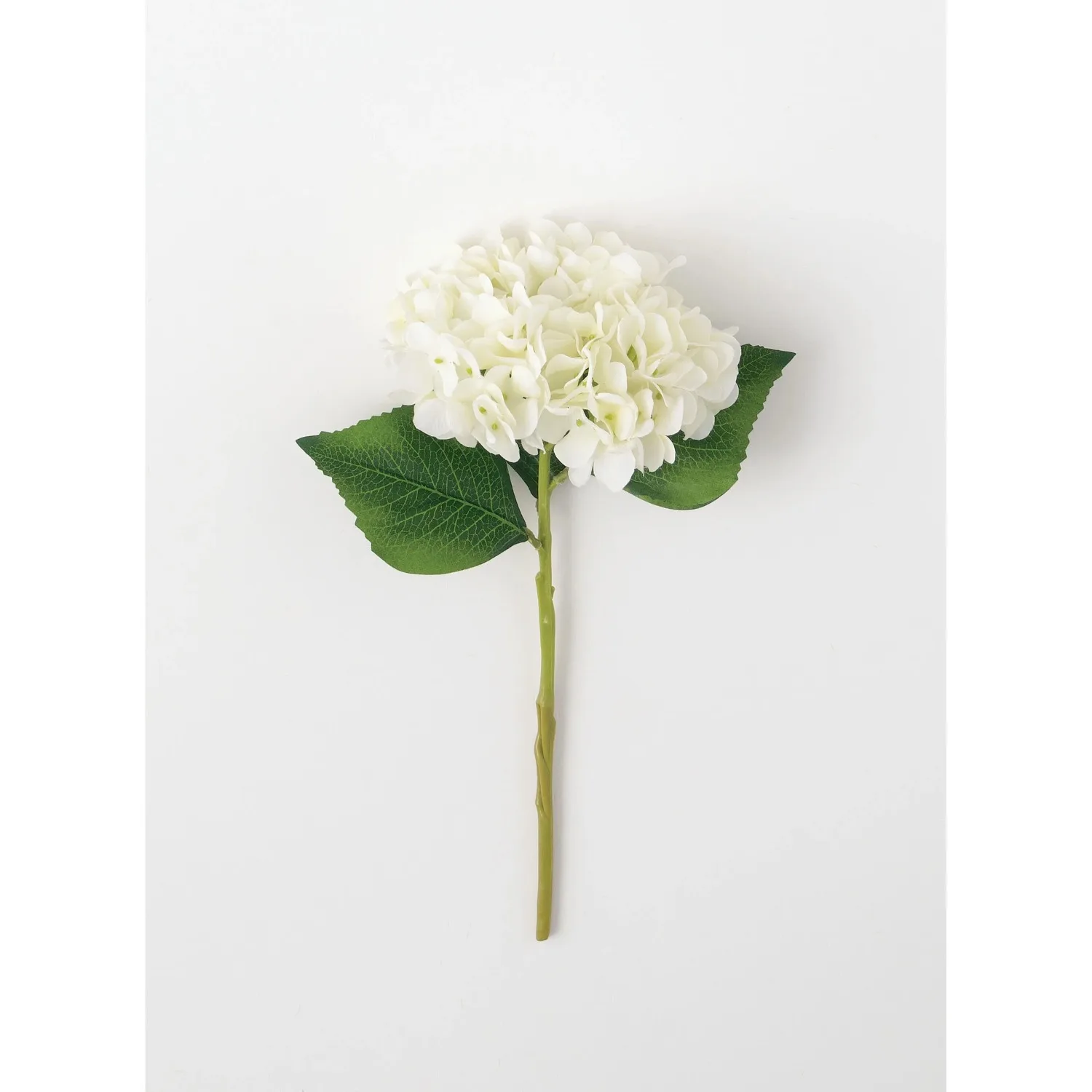 Kunstmatige hortensia stengel met bladeren 14"H witte bloemen