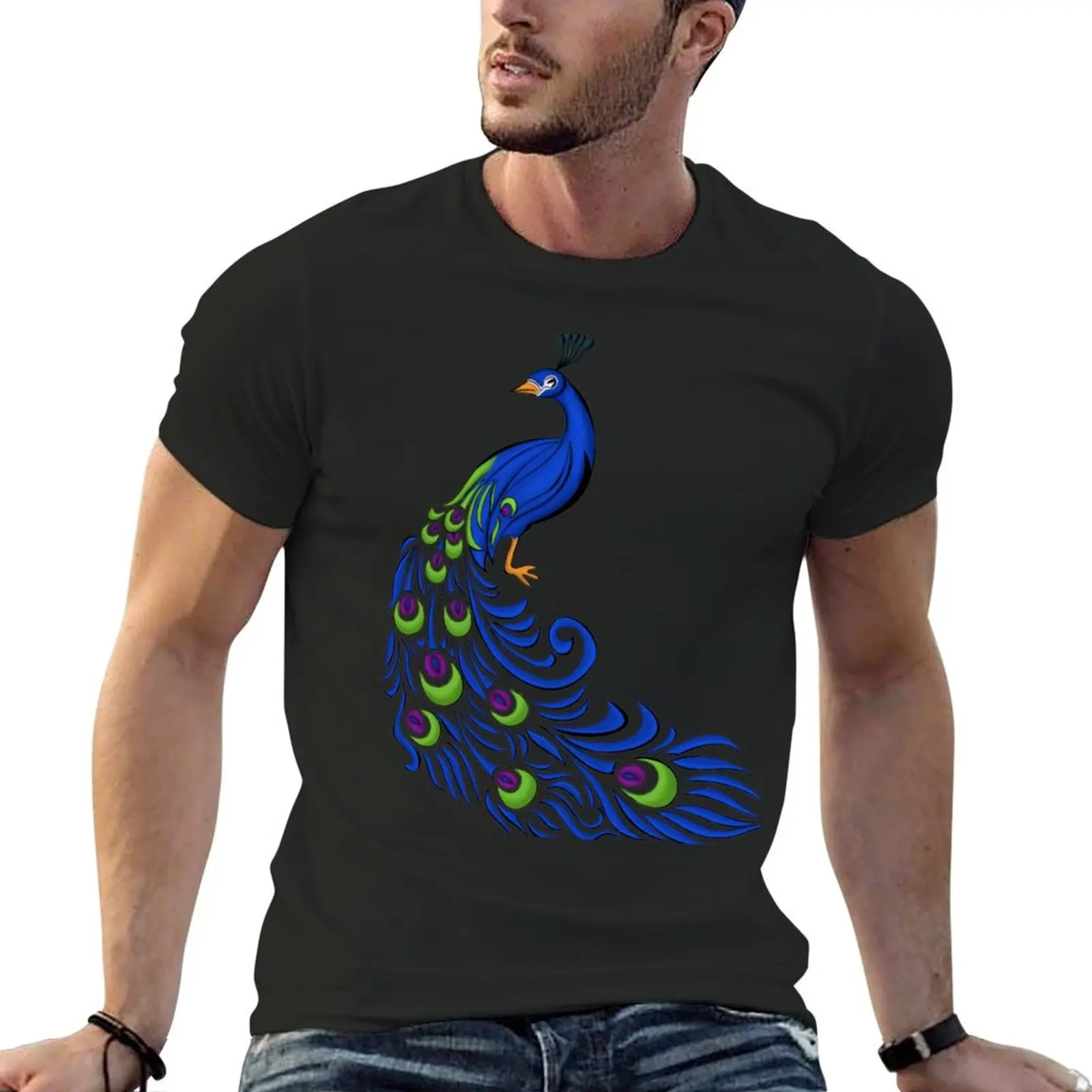 Elegant Rainbow Peacock T-Shirt graphic tee shirt summer top summer tops plus size men clothing