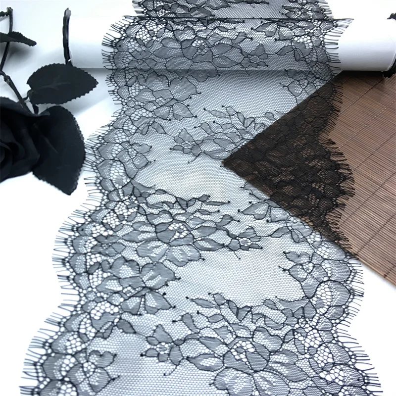 

(6Yards/lot) Lingerie Sewing Craft 18cm Black Eyelash Lace Trim Bra Lace Trim Aperal Accessories Wedding Dress Lace Trims