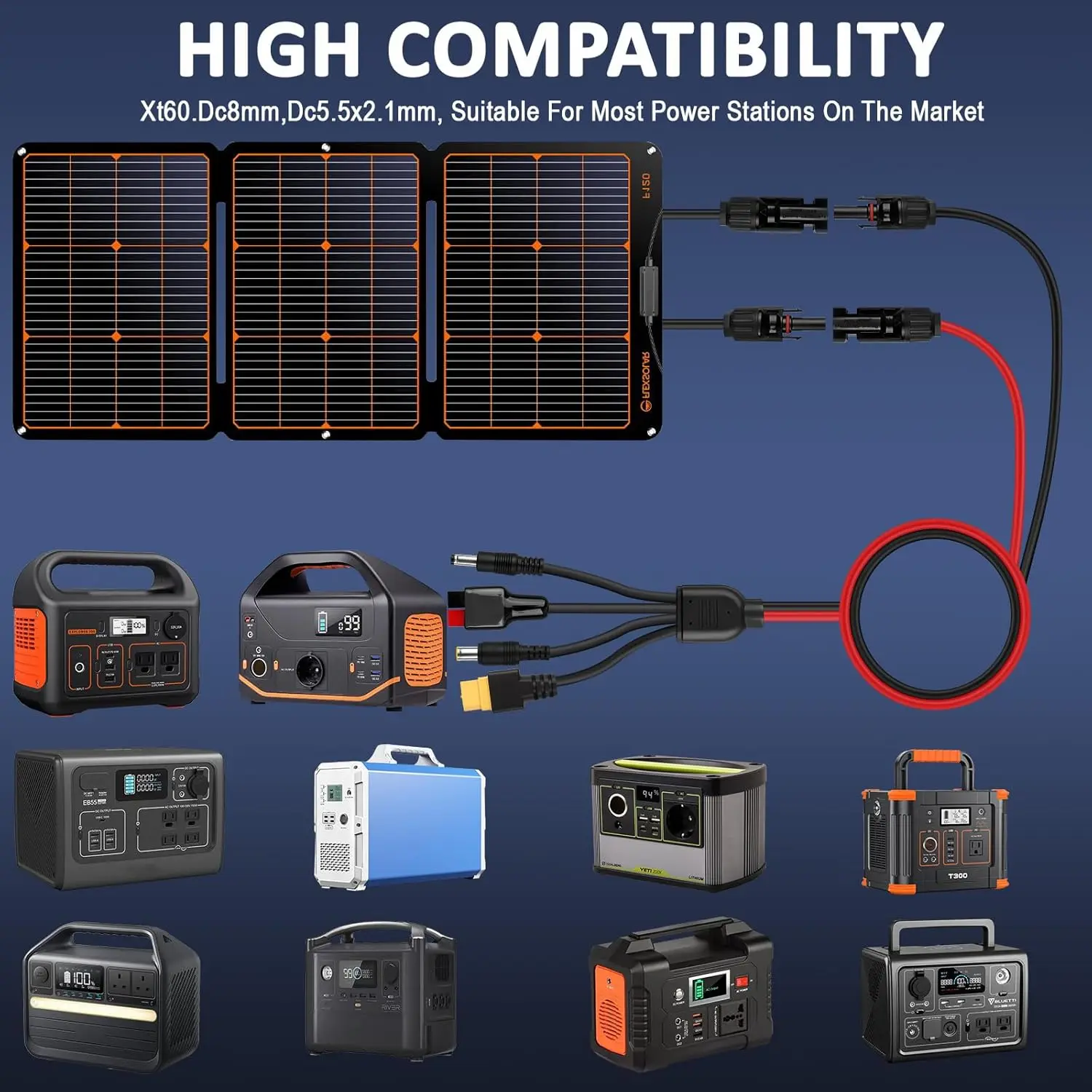 Cable de Panel Solar JMUYTOP de 1,8 M/70 pulgadas/5,9 pies con conectores Anderson DC 5521 7909 xt60 para central eléctrica Jakery/EF ECOFLOW/Renogy
