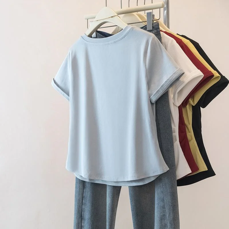 Summer Female V Neck Shirt Tops Coat Spring Ladies Large Size 4XL Loose Blouse French Women Short Sleeves Regular Shoulder T-shi - view 4