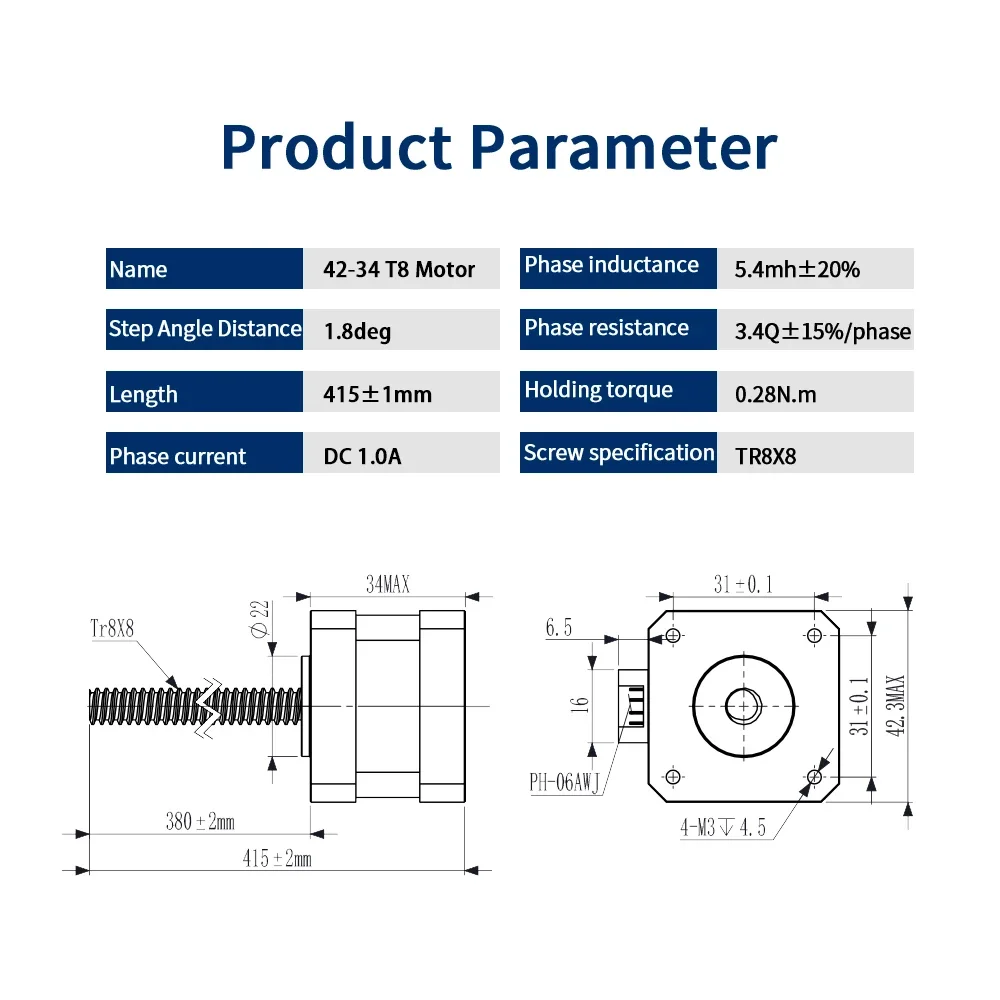 Imagem -04 - Servo Motor Linear com Parafuso de Chumbo Acessórios para Impressoras 3d Motor Nema17 4234 t8 x 300 mm 17hs4034