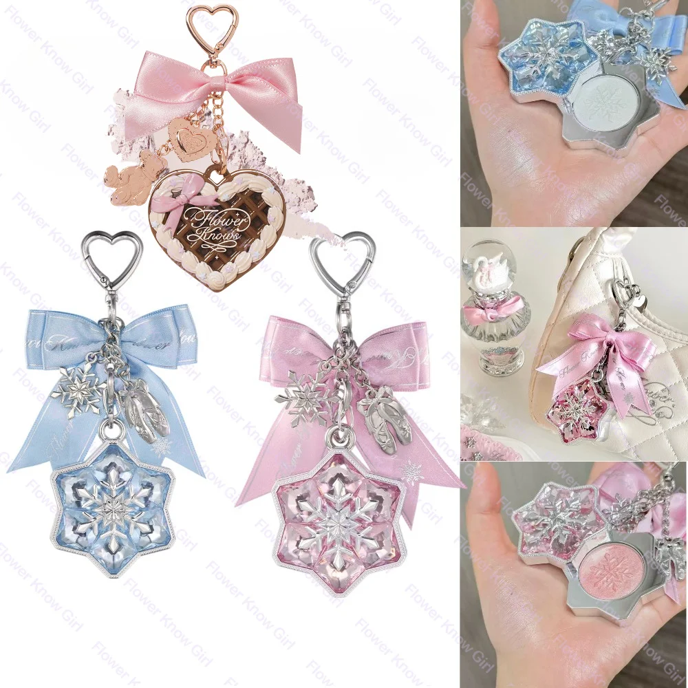 Flower Knows Snow Ballet  Luminous Highlighter & Charm Sparkle Shimmery Face Highlight Portable Makeup Bag Keychain Gift