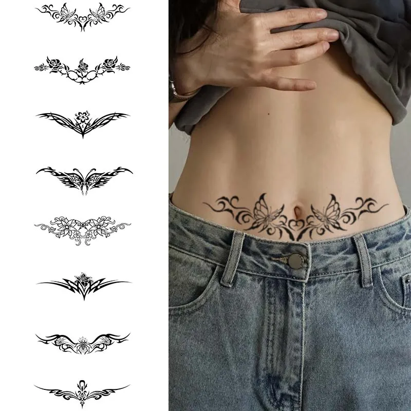 8pcs Succubus Waterproof Temporary Tattoo, Lasting 1-2 Weeks, for Abdomen and Waist, Realistic Semi-Permanent Fake Tattoo