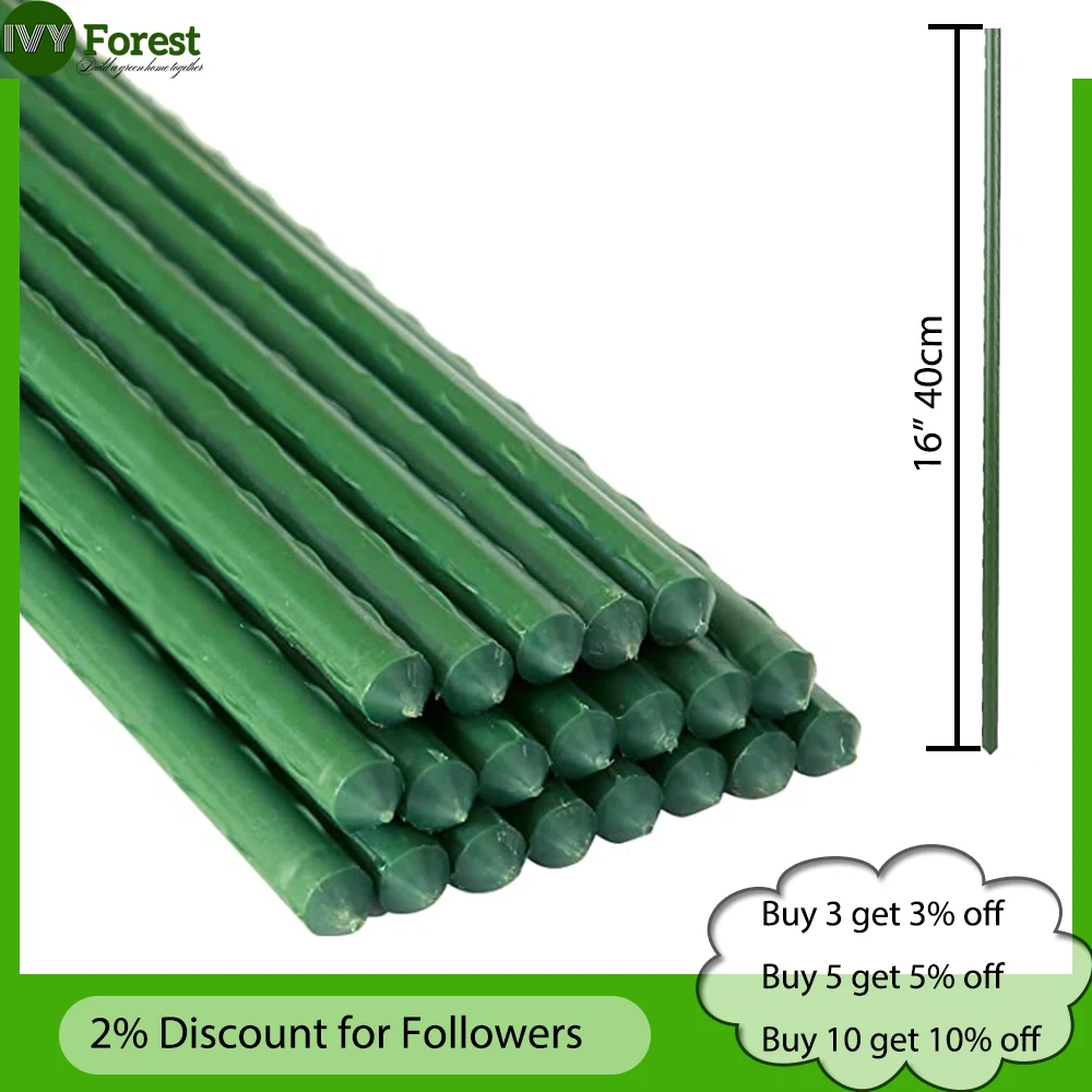 Plastic Coated Steel Pipe Gardening Stakes, Supports Indoor Plants Flowers and Vegetables, 16 