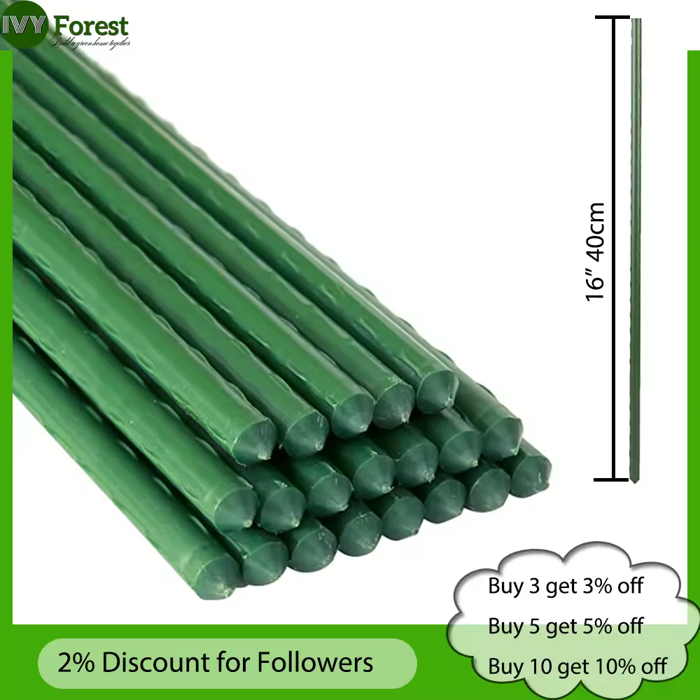 Estacas de jardinería de tubería de acero recubiertas de plástico, admite plantas de interior, flores y verduras, 16 ", 40cm de longitud, pilar de jardinería