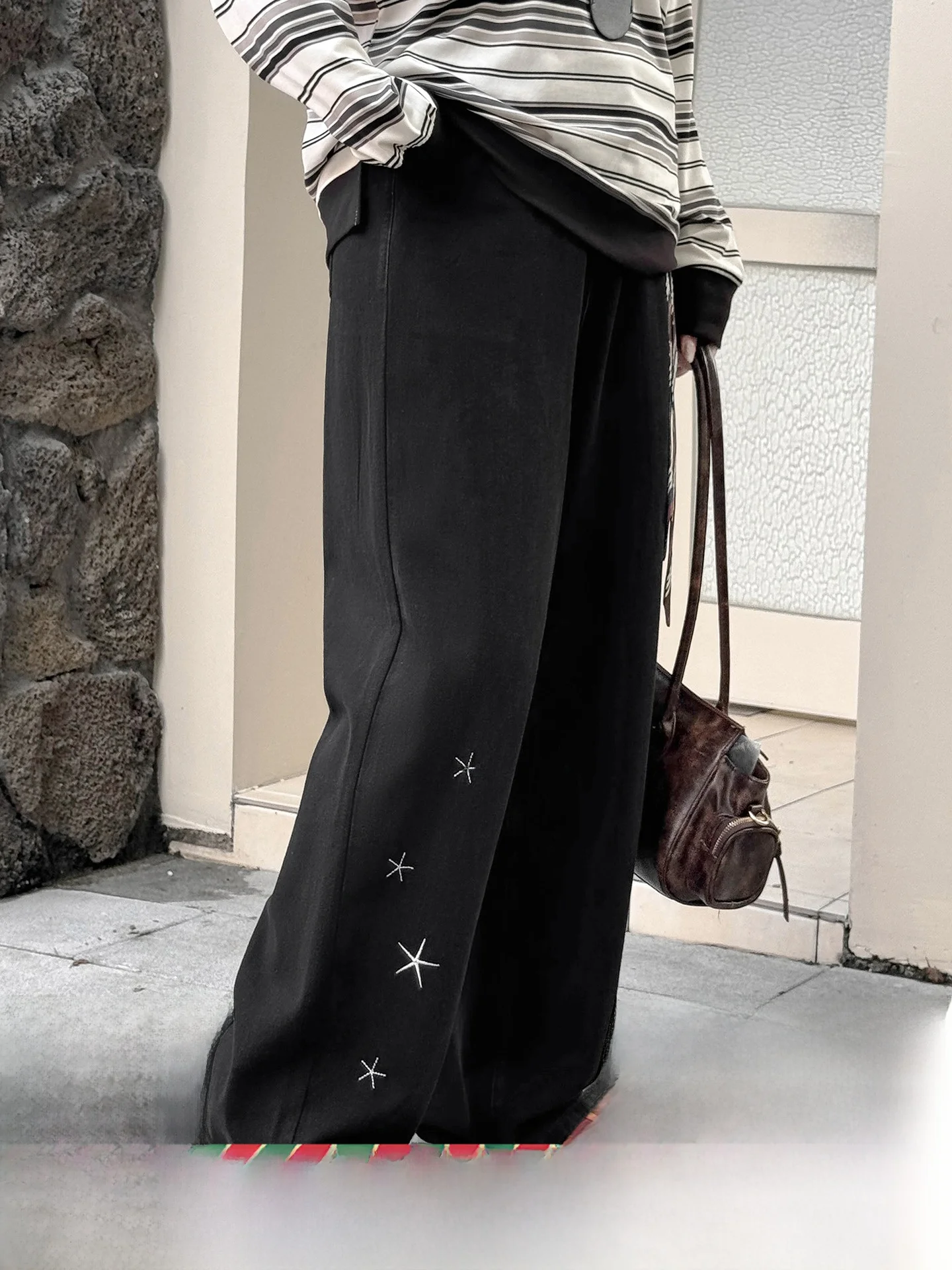 

Свободные широкие джинсы с высокой талией, винтажные футболки с вышивкой, ранняя осень, Новое поступление, женские джинсовые брюки больших размеров