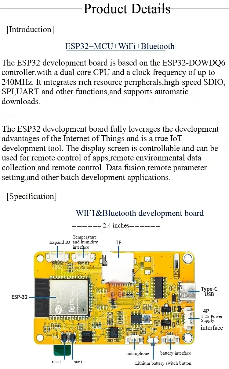 ESP32 Entwicklungsboard mit WLAN- und Bluetooth-Funktionen, ausgestattet mit einem 2,4/2,8/3,2/3,5/4,2-Zoll TFT-Displaymodul mit Touch-Funktion – Detail 3
