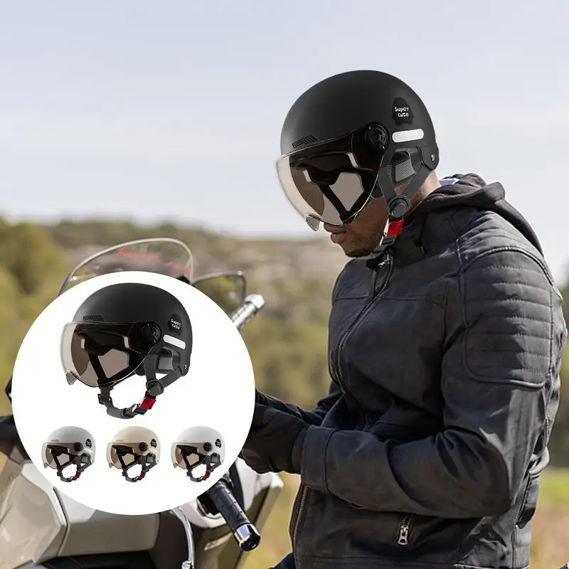 Casco de Scooter Eléctrico para hombres y mujeres, medio casco de motocicleta, gorra de seguridad con visera solar, equipo de moto impermeable, Verano