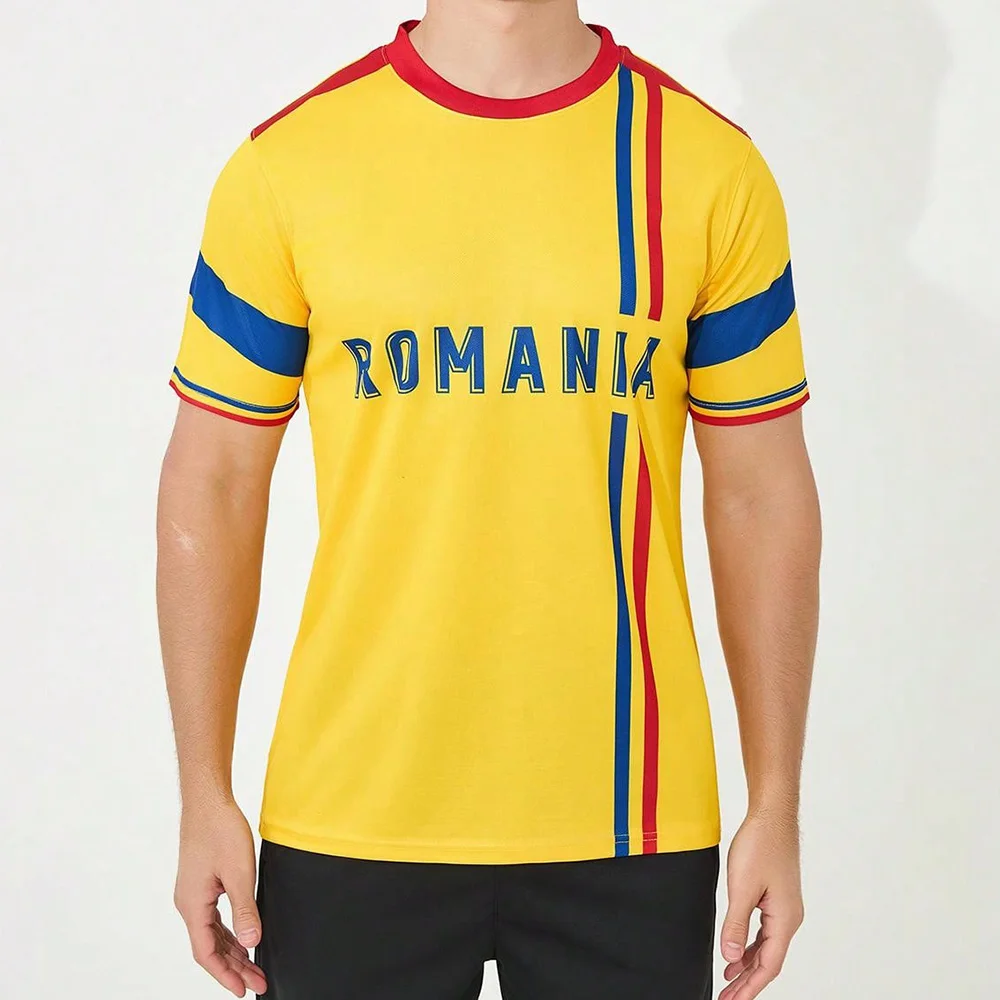 2024 European Championship Romania Football Jersey Casual Round Neck Sportswear Quick Drying Breathable Men\'s Oversized T-shirt