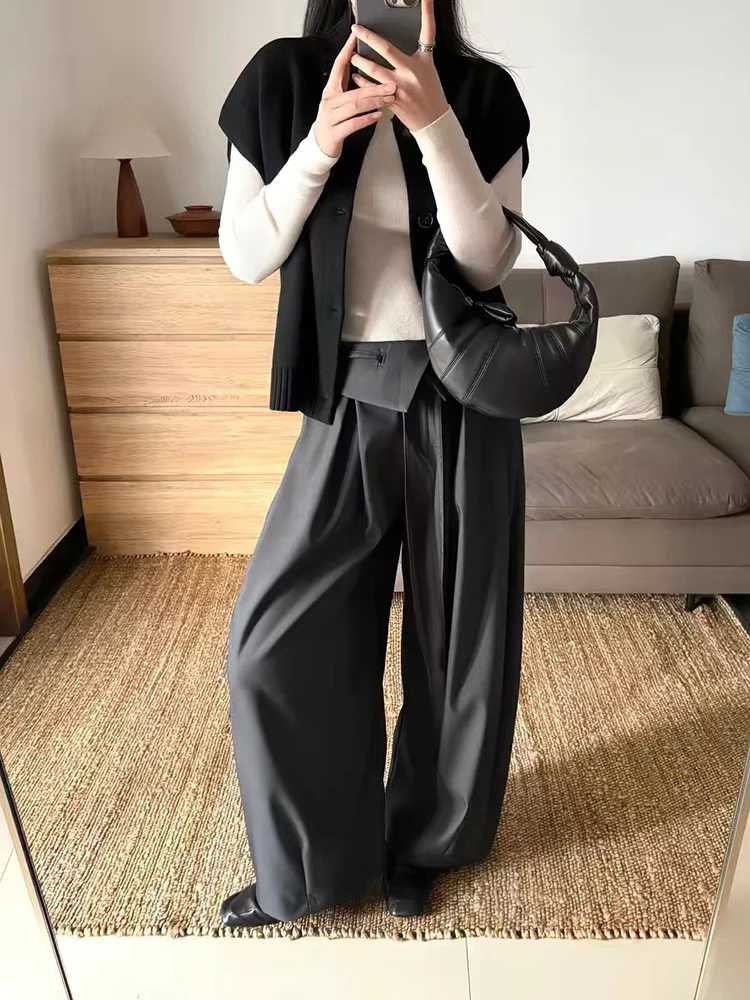 Design-inspired Flattering Wide-leg Pants for Women - High-waisted Strappy Loose- fit Casual Pants - 2026 New Style